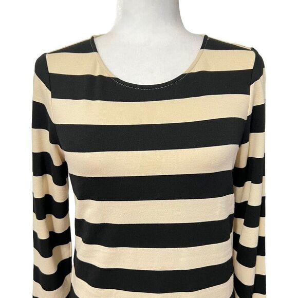 Theory Cream and Black Striped Dress Size Small The Onita Dress Women's 3/4 Slee - Picture 3 of 13